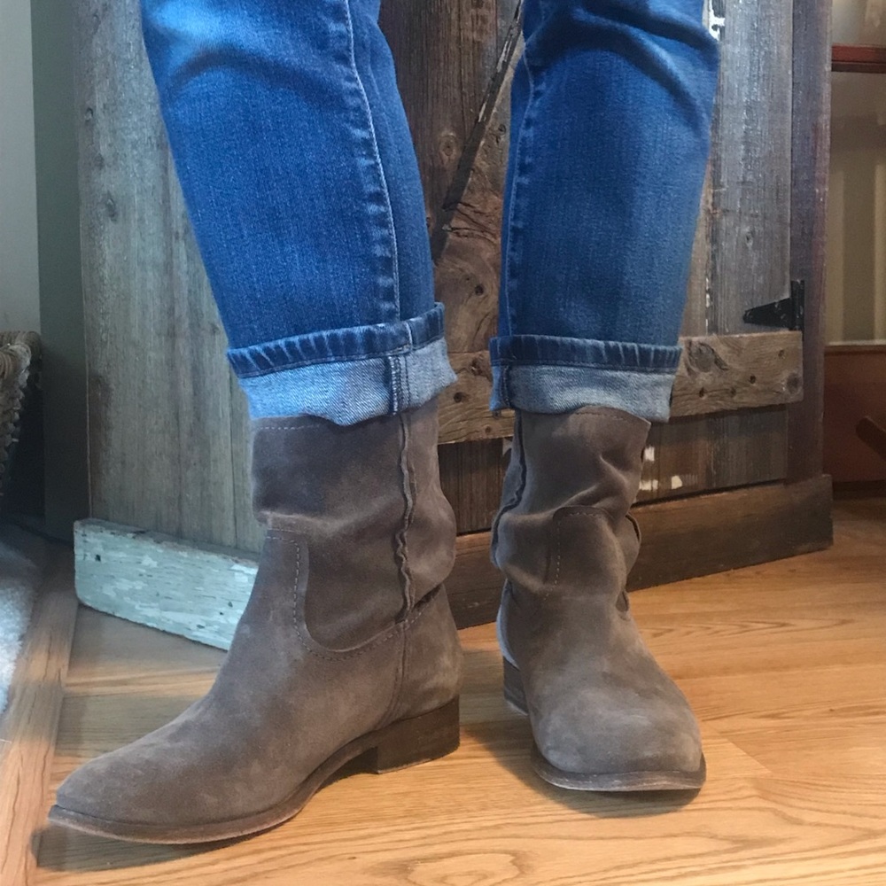 Frye Cara Suede Booties w/ Slight Slouch